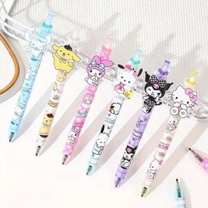 Set of 6, Hello Kitty & Friends Pens Sanrio Kuromi Melody Pom Cinnamoroll